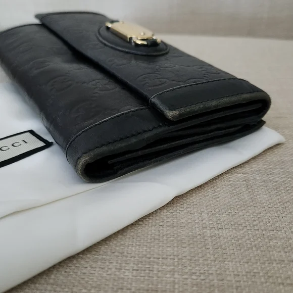 Gucci GG Black Guccissima Long Trifold Snap Wallet W/ Gucci Gold Horsebit Accent - Picture 10 of 16